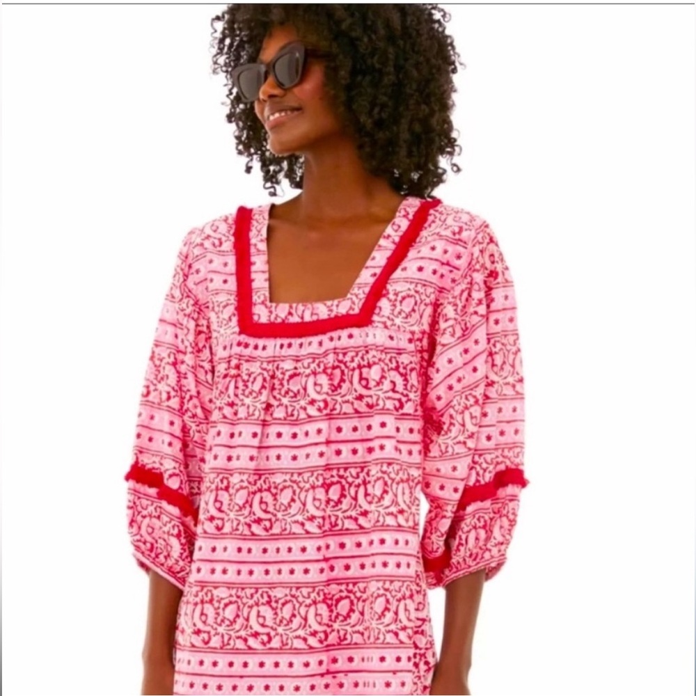 NWT Tuckernuck Beach Coverup Caftan Dress Size Small Pink Red Heat Wave Catalans